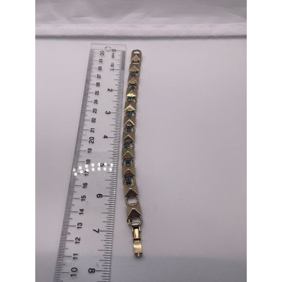 Duane Signed Gold Tone Blue Rhinestone Bracelet - Picture 4 of 4